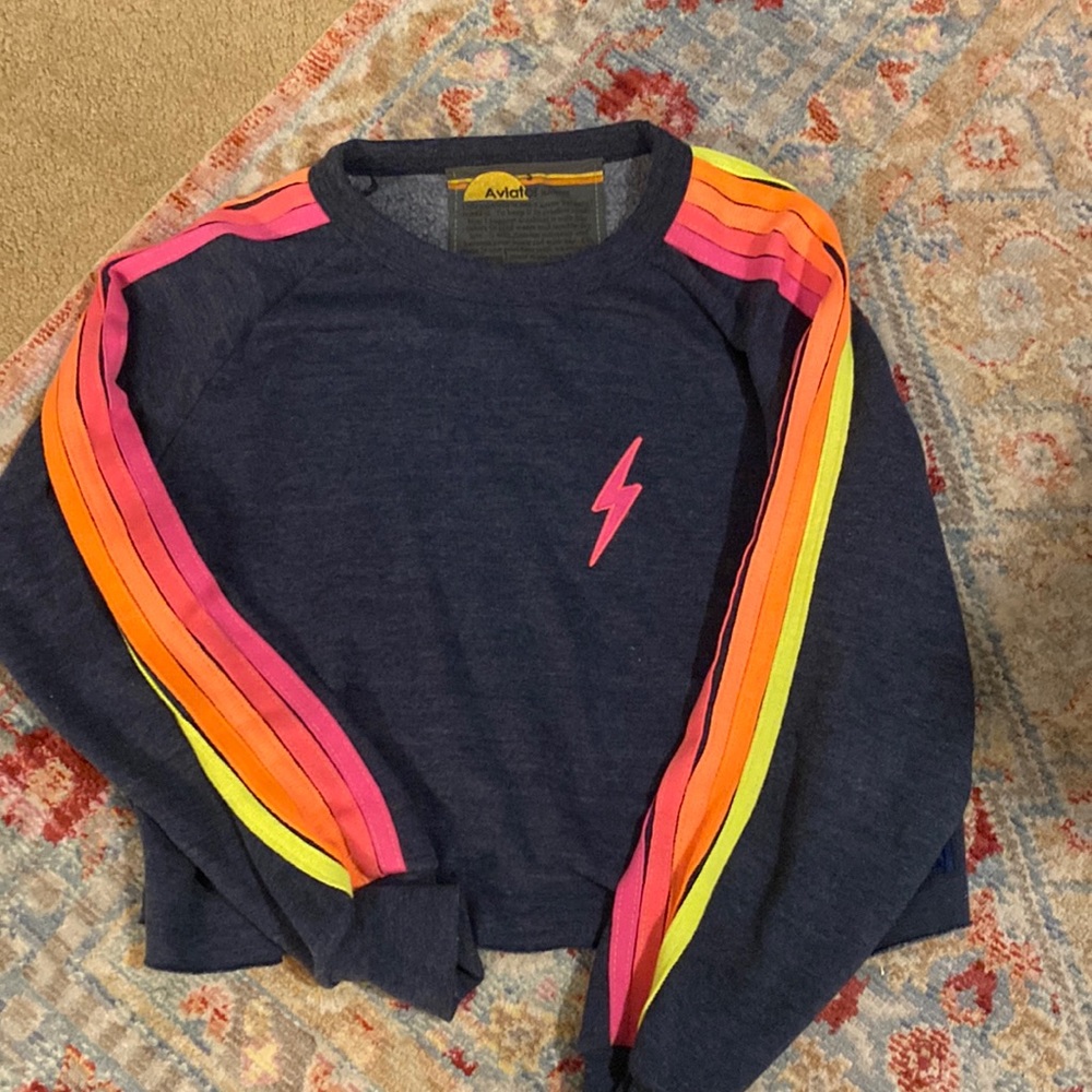 Aviator Nation bolt embroidery classic cropped crew sweatshirt - Heather Navy
